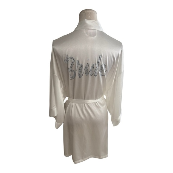 VICTORIA’S SECRET White Satin Bridal Wrap Kimono Robe Bride Blue Crystals OS S M - Picture 6 of 10